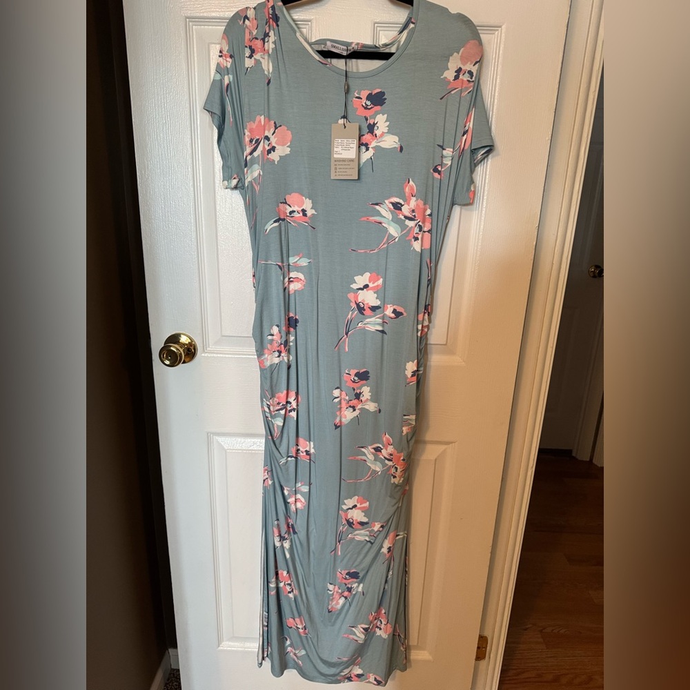 Blue and pink floral maxi dress